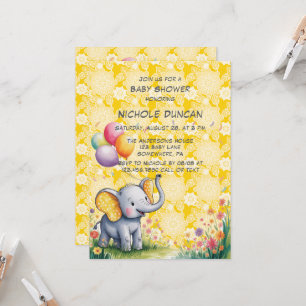 Invitation Baby Elephant aux oreilles à pois jaunes Baby Show
