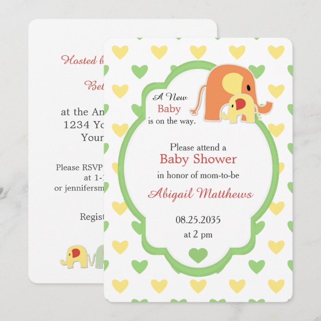 Invitation  Baby Elephant Gender Neutral Shower (Devant / Derrière)