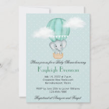 Baby Elephant Pale Green Hot Air Balloon Invitat