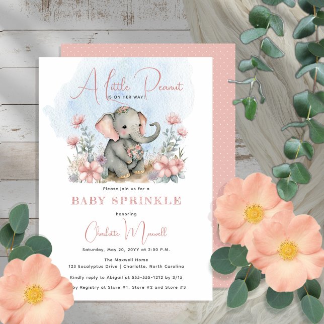 Invitation Baby Elephant Un Petit Arachide Fille Arrosée Flor (Créateur téléchargé)