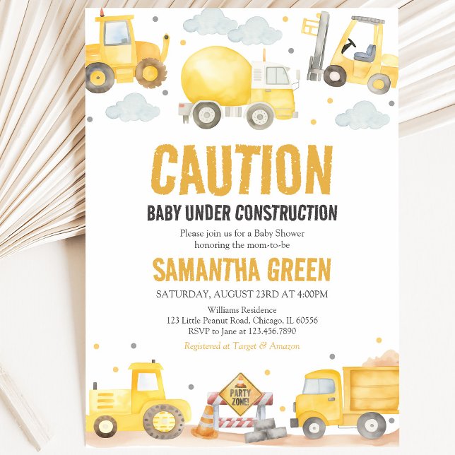 Invitation Baby en Construction Fête Prénatale (Créateur téléchargé)