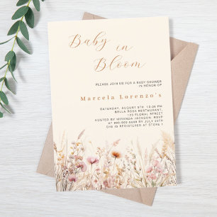 Invitation Baby en fleur fleur sauvage crème beige douche