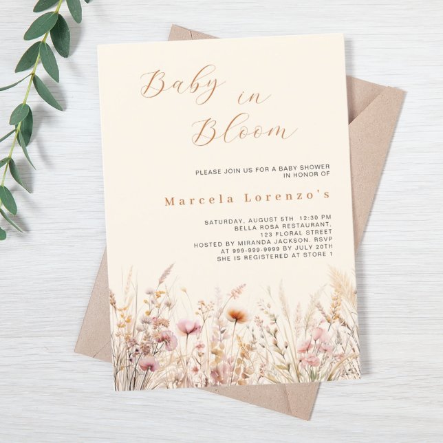 Invitation Baby en fleur fleur sauvage crème beige douche (Créateur téléchargé)