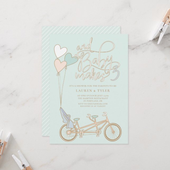 Invitation Baby Fabrique trois tandem vélo avec douche bébé s (Devant/Arrière en situation)