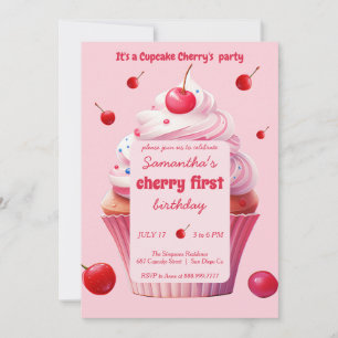 Invitation Baby First Cherry & Cupcake fête d'anniversaire