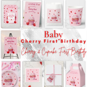Invitation Baby First Cherry & Cupcake fête d'anniversaire