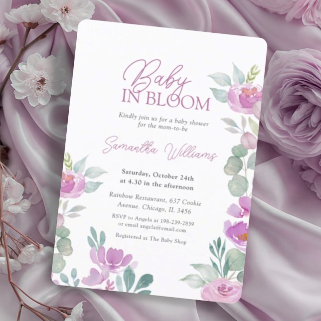 Invitation Baby Floral Moderne En Fleur Aquarelle Rose (Créateur téléchargé)