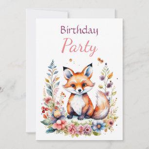 Invitation Baby Fox in Flowers Fête d'anniversaire de fille