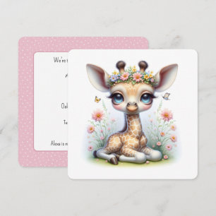 Invitation Baby Giraffe En Baby shower Fleurs