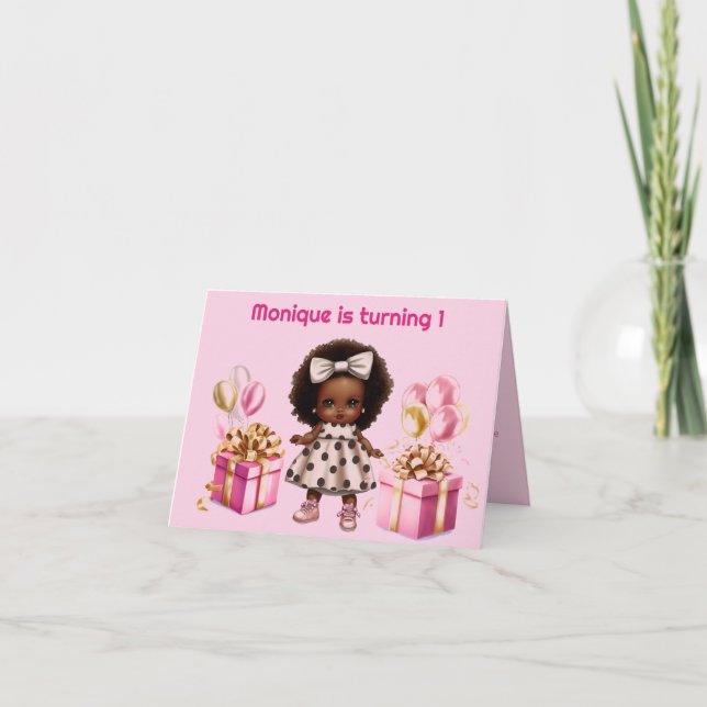 Invitation Baby Girl 1er Anniversaire Craies de peau foncée r (Devant)