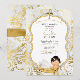 Invitation Baby Girl Baptism Christening Gold Cross