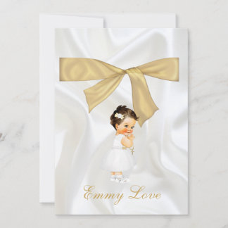 Invitation Baby Girl Baptism Christening Gold Cross Merci
