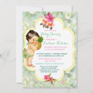 Invitation Baby Girl Bikini Tropical Luau Hawaiian Pineappy