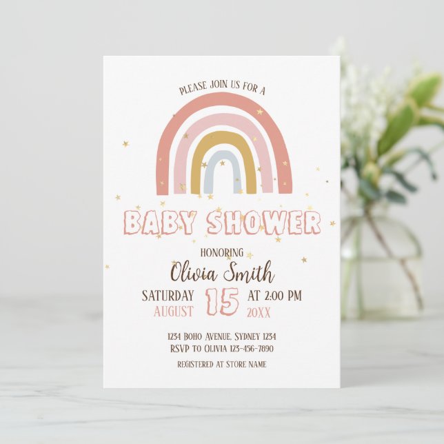 Invitation Baby Girl Boho Baby shower arc-en-ciel (Debout devant)