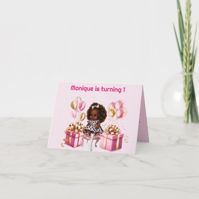 Invitation Baby Girl Dark Skin Curls 1er anniversaire Invitat (Devant)