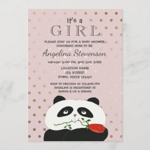 Invitation Baby Girl Douche mignonne Panda rose