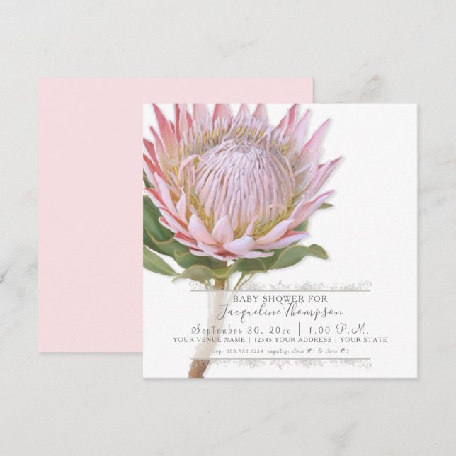 Invitation Baby Girl Douche moderne élégant King Flower (Devant / Derrière)