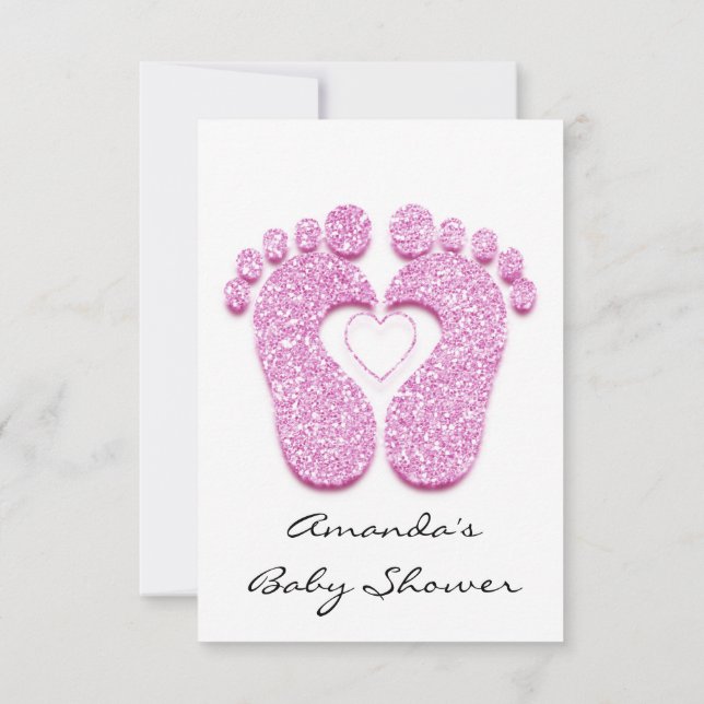 Invitation Baby Girl Douche Pieds blanc minimalisme rose (Dos)