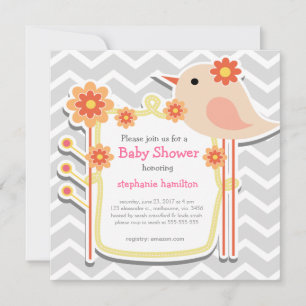 Invitation Baby girl douchée de chevrons gris