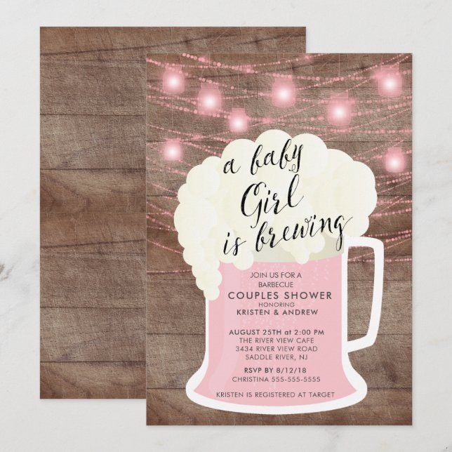 Invitation Baby Girl est en train de brasser Baby shower Invi (Devant / Derrière)