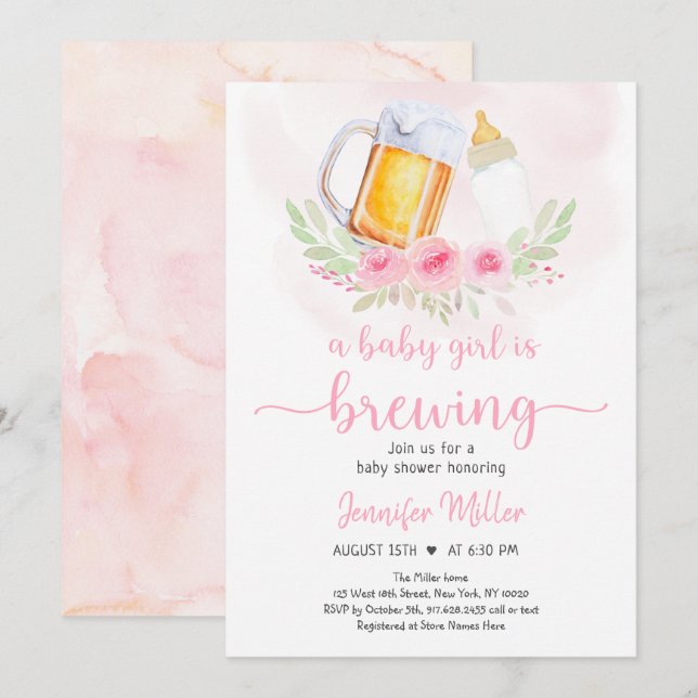 Invitation Baby Girl est en train de brasser le Baby shower f (Devant / Derrière)