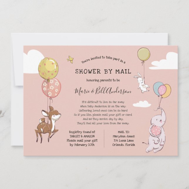 Invitation Baby Girl Longue distance douche par la poste (Devant)