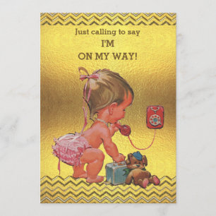 Invitation Baby Girl on Phone Baby shower Gold Chevrons