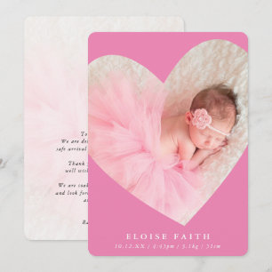 Invitation BABY GIRL photo moderne mignon cadre coeur rose