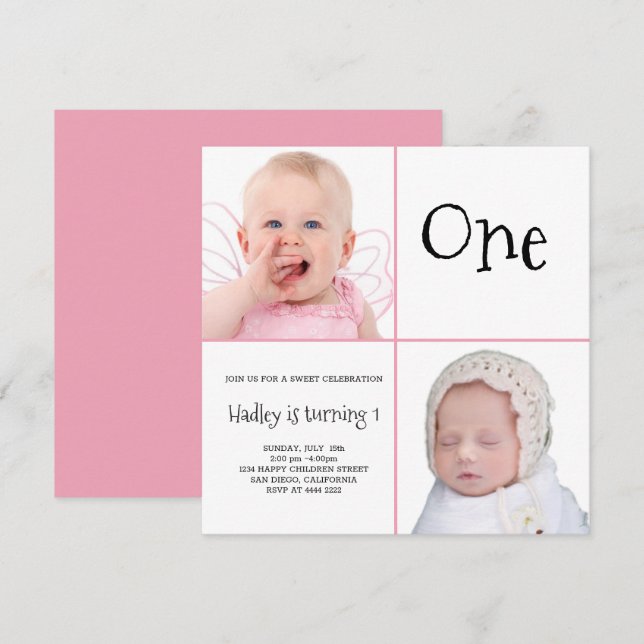 Invitation Baby Girl Photos nonpareils bonbons (Devant / Derrière)