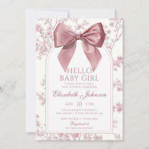Invitation Baby Girl Rose Vintage Fête de Bébé