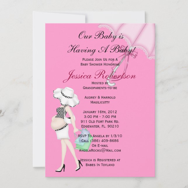 Invitation Baby Girl Shower, adorable parapluie de bébés avec (Devant)