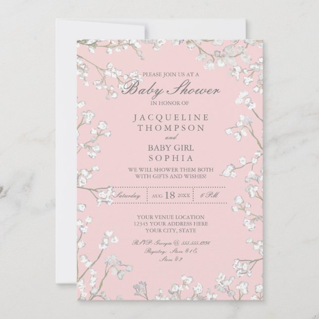 Invitation Baby Girl Shoys Babys respire la germe florale Wre (Devant)