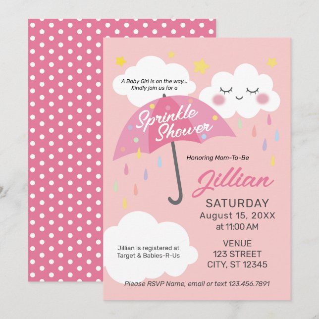 Invitation Baby Girl Sprinkle Douche (Devant / Derrière)