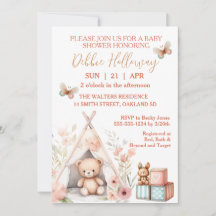 Baby Girl Teddy Bear in Teepee Baby shower
