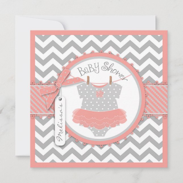 Invitation Baby Girl Tutu Chevron Baby shower d'impression (Devant)