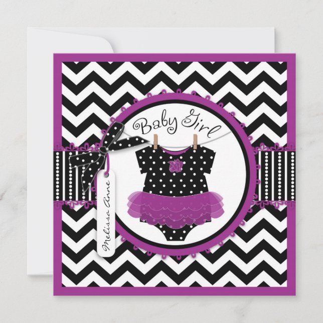 Invitation Baby Girl Tutu Chevron Baby shower d'impression (Devant)