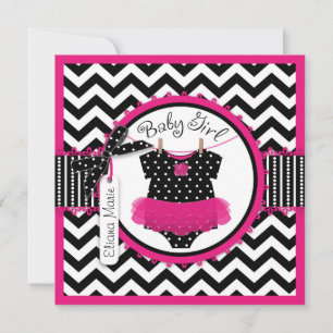 Invitation Baby Girl Tutu Chevron Print Baby Shower