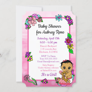 Invitation Baby Girl with Teddy Bear Baby shower rose Ethniqu