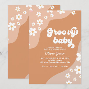Invitation Baby Groovy Rétro Marguerite marron shower bébé