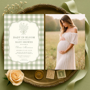 Invitation Baby in Bloom à carreaux Photo Baby Shower