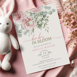Invitation Baby in Bloom Aquarelle Rose Fleurie Fille Shower 