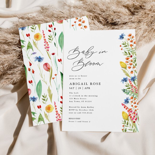 Invitation Baby in Bloom Baby shower frontière Fleur sauvage (Créateur téléchargé)