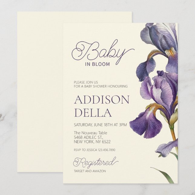 Invitation Baby In Bloom Baby shower Printemps été fleuri (Devant / Derrière)