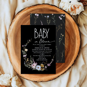 Invitation Baby in Bloom Black Fleur sauvage Baby shower