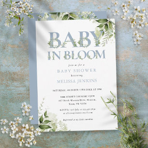 Invitation Baby In Bloom Bleu Poussiéreux Baby Shower