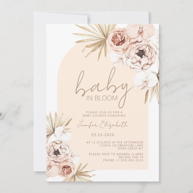Invitation Baby in Bloom Boho Baby shower bohème (Devant)