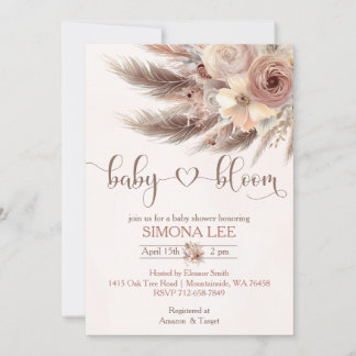 Invitation Baby in Bloom boho pampas herbe baby shower fille
