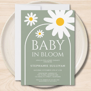 Invitation Baby in Bloom Fête Prénatale Vert Sauge Bébé Fleur