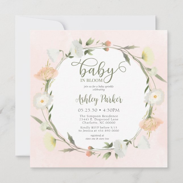 Invitation Baby In Bloom Fleur sauvage Baby Sprinkle Invitati (Devant)