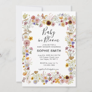 Invitation Baby In Bloom Fleur sauvage Dusty Rose Baby shower